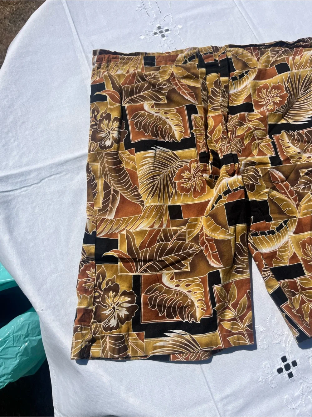 Handmade Men's Tropical Print Flat Front Shorts - Brown/Black